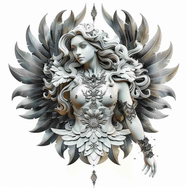 angel tattoo design ideas gradient fills winged for lower chest