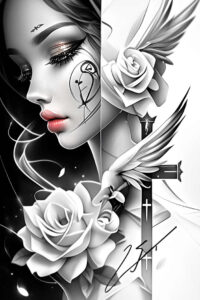 angel-tattoo-designs-ideas-ai-generated--contrasting-colors-luminescent-for-behind-ear