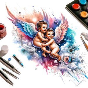 angel-tattoo-designs-ideas-ai-generated--realism-seamless-blend-heavenly-embrace-for-upper-back