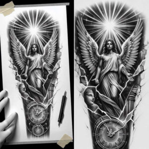 angel-tattoo-designs-ideas-ai-generated--surrealism-fantastical-holy-aura-for-spine