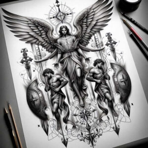angel-tattoo-designs-ideas-ai-generated--surrealism-imperfect-symmetry-celestial-messenger-for-lower-thigh