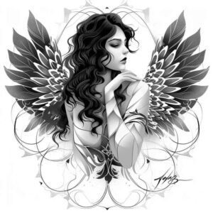 angel-tattoo-designs-ideas-ai-generated--surrealism-morphic-holy-light-for-back-of-neck