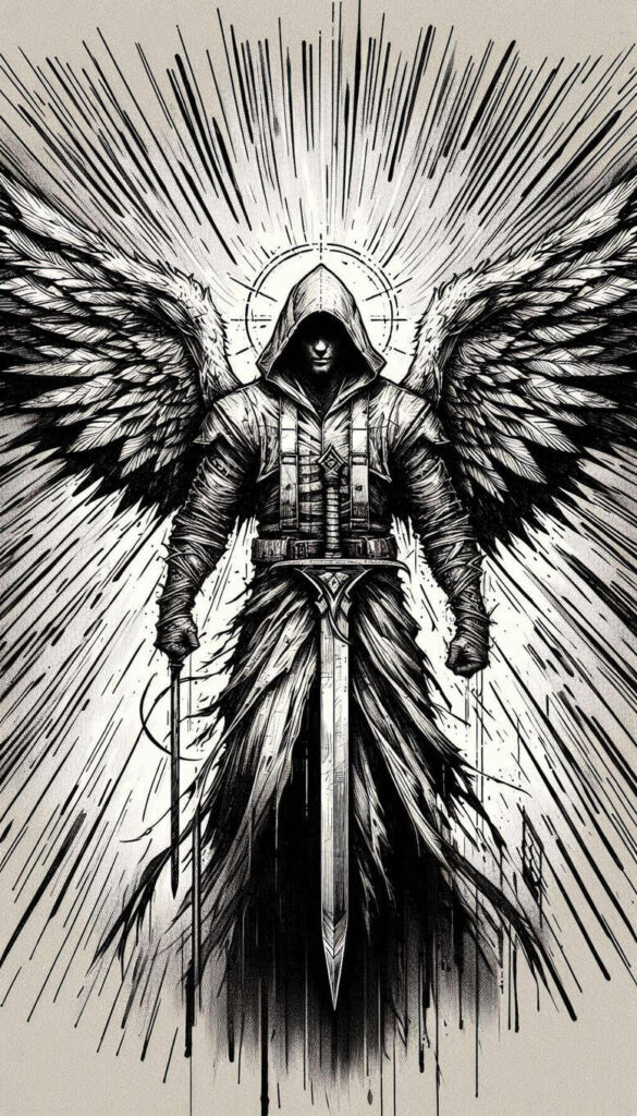 warrior-angel – tattoo design ideas free ai generated – neotraditional-modern-classic – for-shin – Gallery: angel-inkby-ai