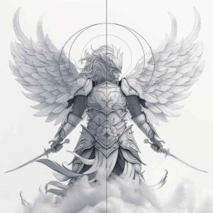 warrior-angel – tattoo design ideas free ai generated – realism-optical-depth – for-nape – Gallery: angel-inkby-ai