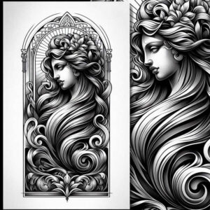 aphrodite-goddess – tattoo design ideas free ai generated – neotraditional-soft-shadows – for-upper-arm – Gallery: aphrodite-inkby-ai