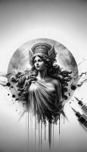 beauty-deity – tattoo design ideas free ai generated – neotraditional-artistic-contrast – for-elbow – Gallery: aphrodite-inkby-ai