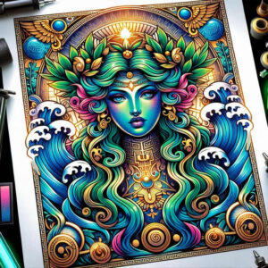 celestial-goddess – tattoo design ideas free ai generated – neotraditional-fine-detail – for-shoulder-blade – Gallery: aphrodite-inkby-ai