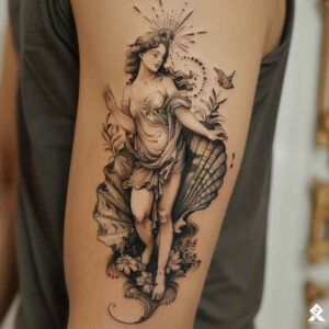 ethereal-goddess – tattoo design ideas free ai generated – realism-rich-blacks – for-hip – Gallery: aphrodite-inkby-ai