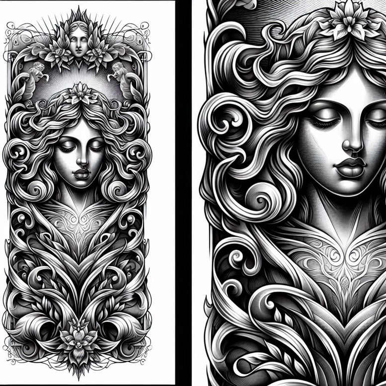 floral-goddess – tattoo design ideas free ai generated – surrealism-hyperreal – for-upper-back – Gallery: aphrodite-inkby-ai
