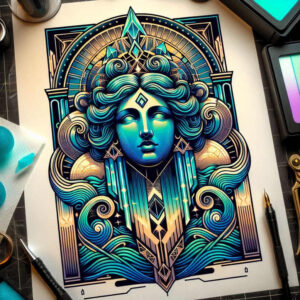 goddess-of-allure – tattoo design ideas free ai generated – neotraditional-classic-motifs – for-thigh – Gallery: aphrodite-inkby-ai