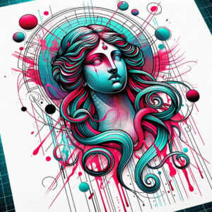 goddess-of-allure – tattoo design ideas free ai generated – surrealism-melting-forms – for-lower-thigh – Gallery: aphrodite-inkby-ai