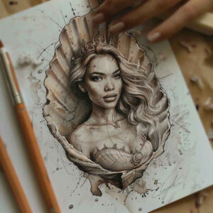 goddess-of-devotion – tattoo design ideas free ai generated – surrealism-impossible-forms – for-shoulder-blade – Gallery: aphrodite-inkby-ai