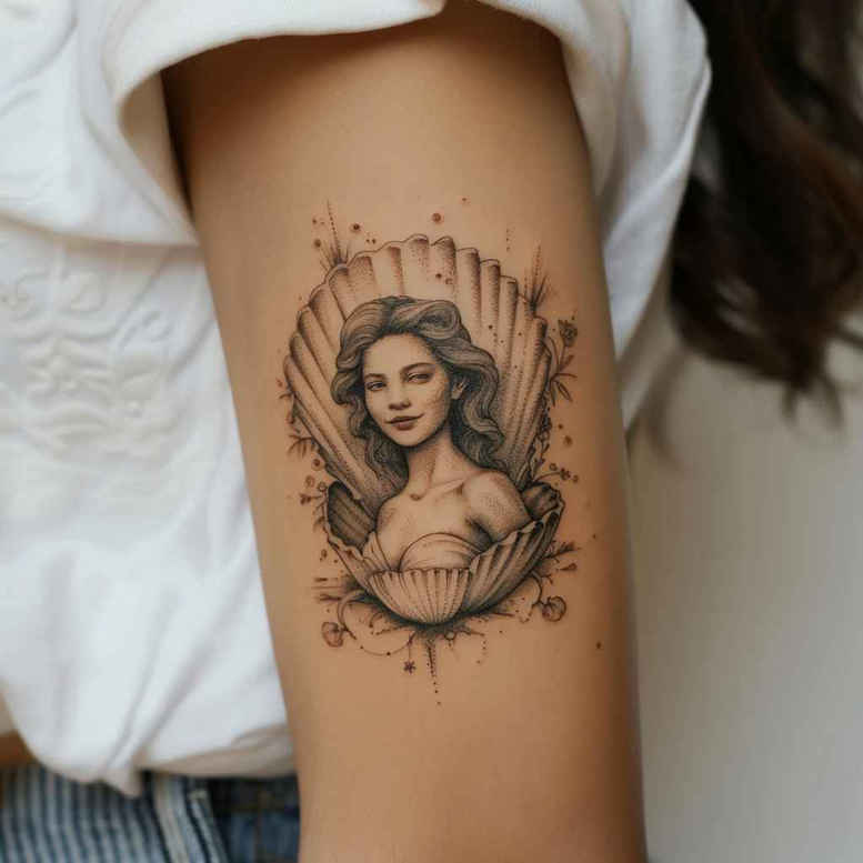 goddess-of-harmony – tattoo design ideas free ai generated – neotraditional-dynamic-linework – for-shoulder-blade – Gallery: aphrodite-inkby-ai