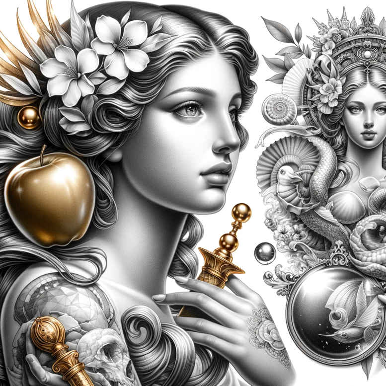 goddess-of-harmony – tattoo design ideas free ai generated – neotraditional-solid-blacks – for-triceps – Gallery: aphrodite-inkby-ai