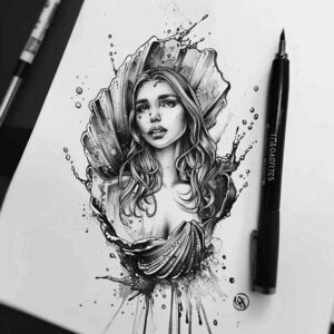 goddess-of-romance – tattoo design ideas free ai generated – neotraditional-layered-color – for-shin – Gallery: aphrodite-inkby-ai