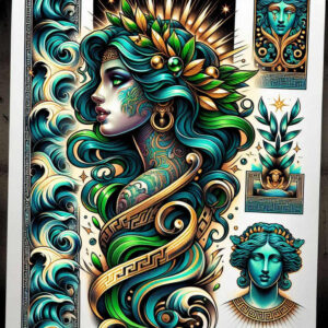 mythic-goddess – tattoo design ideas free ai generated – neotraditional-subtle-highlights – for-foot – Gallery: aphrodite-inkby-ai