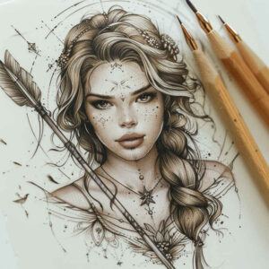 mythological-deity – tattoo design ideas free ai generated – surrealism-morphic – for-lower-leg – Gallery: aphrodite-inkby-ai