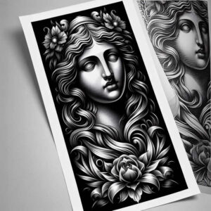 mythological-goddess – tattoo design ideas free ai generated – surrealism-displaced-objects – for-elbow – Gallery: aphrodite-inkby-ai