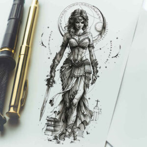romantic-goddess – tattoo design ideas free ai generated – neotraditional-classic-motifs – for-scapula – Gallery: aphrodite-inkby-ai