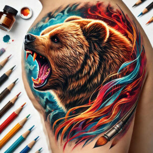 bear-animal – tattoo design ideas free ai generated – realism-realistic – for-heel – Gallery: bears-inkby-ai