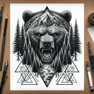 bear-beast – tattoo design ideas free ai generated – realism-lifelike-eyes – for-back-of-neck – Gallery: bears-inkby-ai