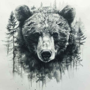 bear-charm – tattoo design ideas free ai generated – surrealism-translucent-layers – for-shoulder-blade – Gallery: bears-inkby-ai