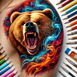 bear-energy – tattoo design ideas free ai generated – realism-deep-shadows – for-knee – Gallery: bears-inkby-ai