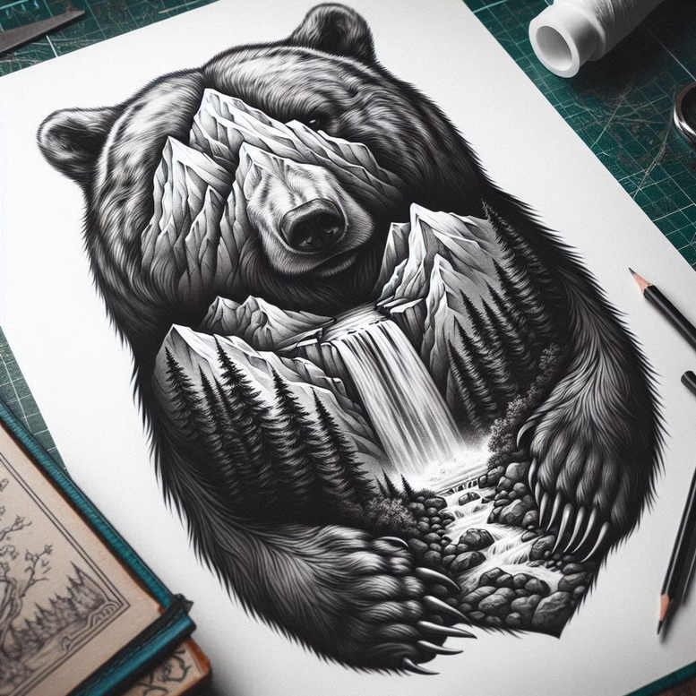 bear-figure – tattoo design ideas free ai generated – neotraditional-layered-fill – for-abdomen – Gallery: bears-inkby-ai