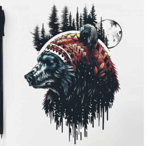 bear-figure – tattoo design ideas free ai generated – realism-realistic-gleam – for-lower-leg – Gallery: bears-inkby-ai