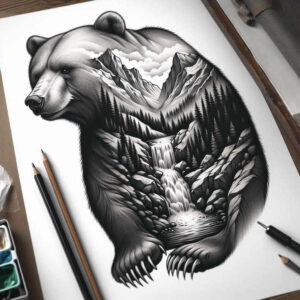 bear-guide – tattoo design ideas free ai generated – neotraditional-soft-blending – for-upper-shoulder – Gallery: bears-inkby-ai