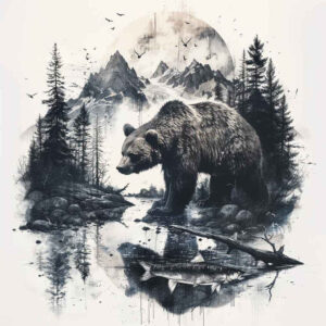 bear-primal-power – tattoo design ideas free ai generated – surrealism-shadow-play – for-back-shoulder – Gallery: bears-inkby-ai