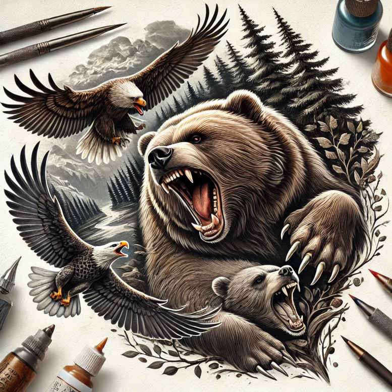 bear-protector – tattoo design ideas free ai generated – realism-sharp-focus – for-forearm – Gallery: bears-inkby-ai