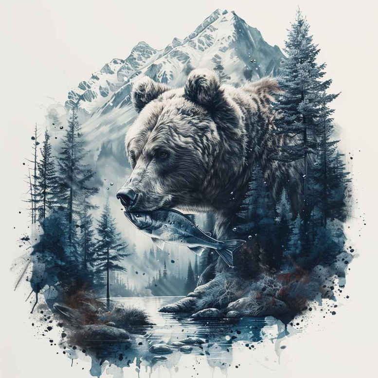 bear-sign – tattoo design ideas free ai generated – surrealism-enigmatic-aura – for-side-torso – Gallery: bears-inkby-ai