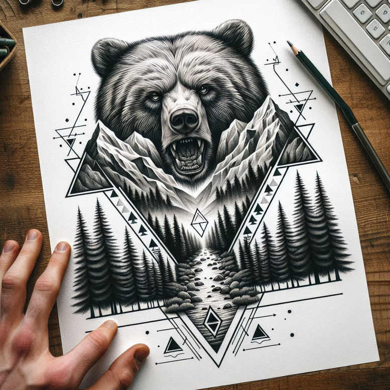 bear-spirit – tattoo design ideas free ai generated – neotraditional-subtle-tone – for-arm – Gallery: bears-inkby-ai
