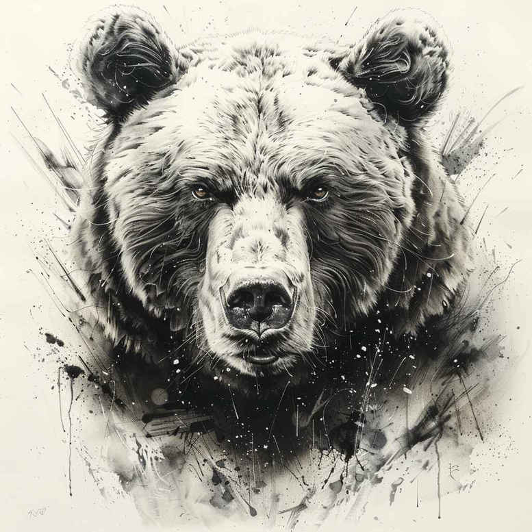 bear-strength-symbol – tattoo design ideas free ai generated – neotraditional-color-overlays – for-knee – Gallery: bears-inkby-ai