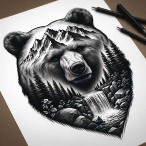 bear-symbol – tattoo design ideas free ai generated – realism-clean-whites – for-nape – Gallery: bears-inkby-ai