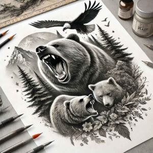 bear-totem – tattoo design ideas free ai generated – neotraditional-contrasting-colors – for-toe – Gallery: bears-inkby-ai