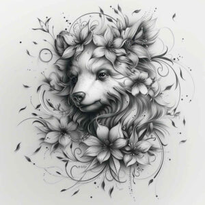 forest-bear – tattoo design ideas free ai generated – neotraditional-layered-color – for-lower-leg – Gallery: bears-inkby-ai