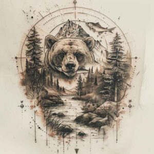forest-bear – tattoo design ideas free ai generated – realism-life-like – for-back-shoulder – Gallery: bears-inkby-ai