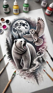 lone-bear – tattoo design ideas free ai generated – neotraditional-classic-motifs – for-behind-ear – Gallery: bears-inkby-ai