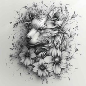 powerful-bear – tattoo design ideas free ai generated – neotraditional-artistic-contrast – for-upper-back – Gallery: bears-inkby-ai