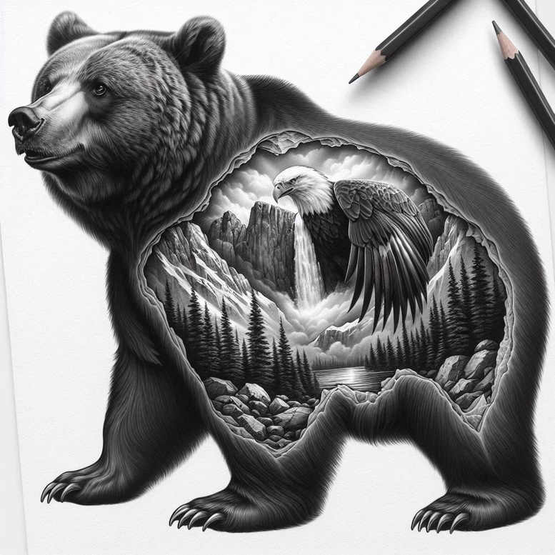 powerful-bear – tattoo design ideas free ai generated – realism-realistic-shadowing – for-chest – Gallery: bears-inkby-ai