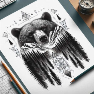 primal-bear – tattoo design ideas free ai generated – realism-soft-highlights – for-behind-ear – Gallery: bears-inkby-ai