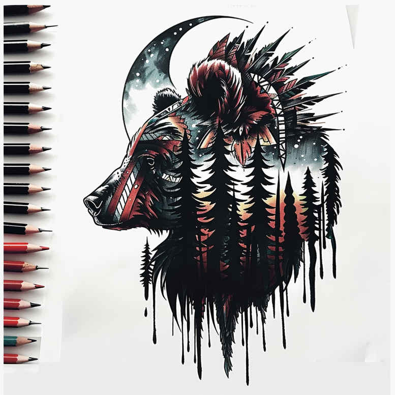 bears tattoo design ideas Surrealism transcendent guardian represents determination