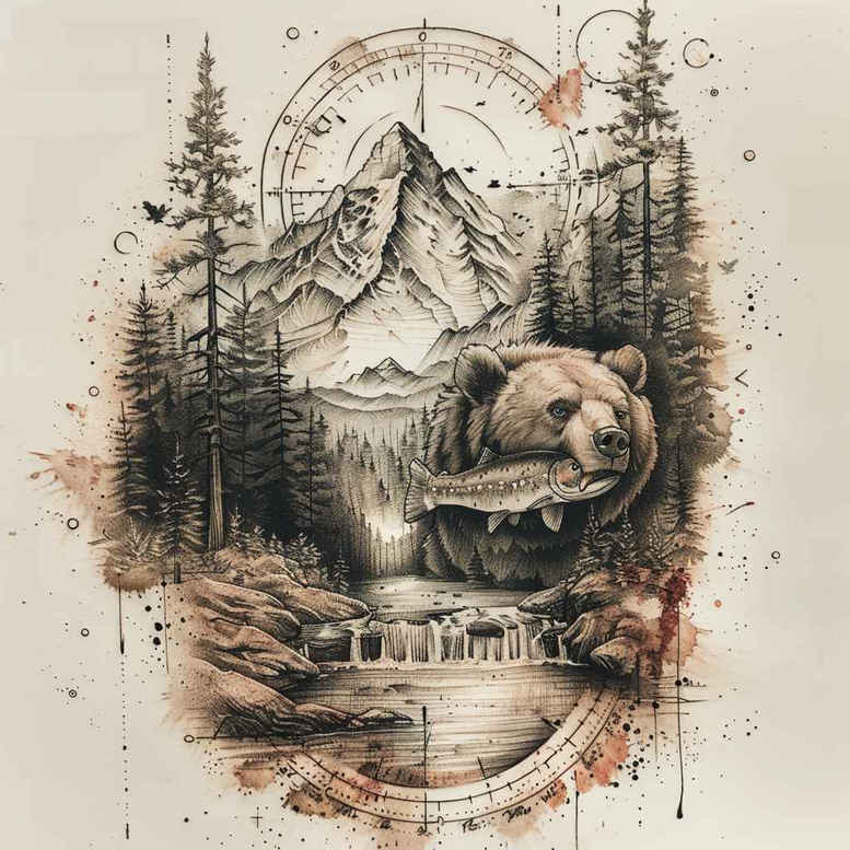 bears tattoo design ideas contrasting colors natural symbol of endurance