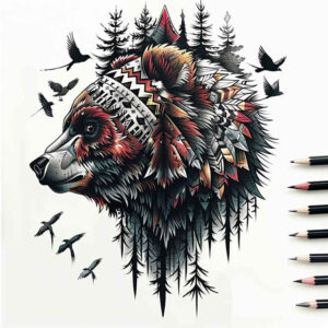 bears tattoo design ideas Surrealism dreamscape of nature for heel