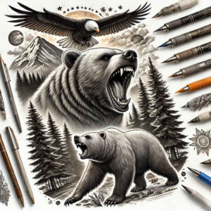 bears tattoo design ideas bold color blocks primal for lower chest