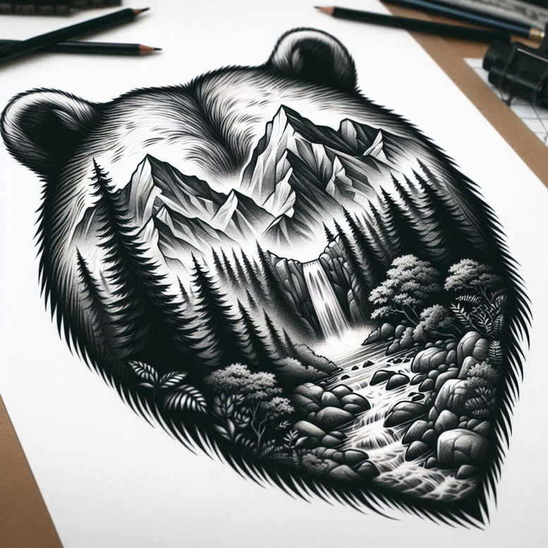 bears tattoo design ideas structured design strength and power for lower chest