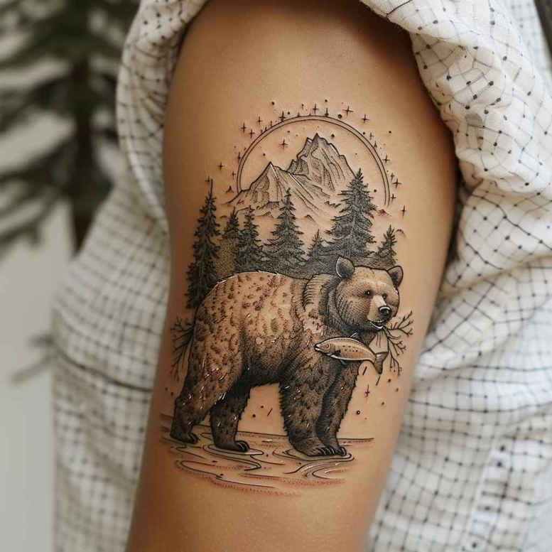 bears tattoo design ideas Realism natural look strength for upper thigh
