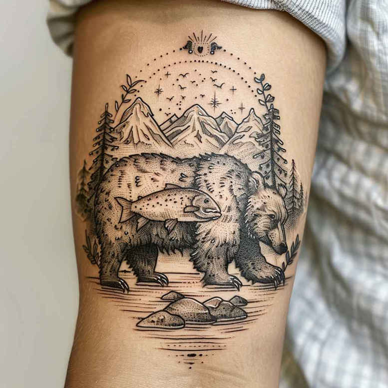 bears tattoo design ideas textural detail symbol of power for back of neck
